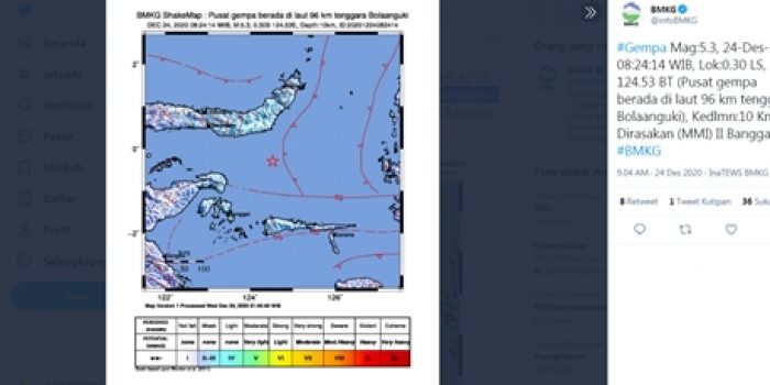 Pagi Tadi, Gempa Magnitudo 5 LandaTerjadi di Sulut dan Bengkulu