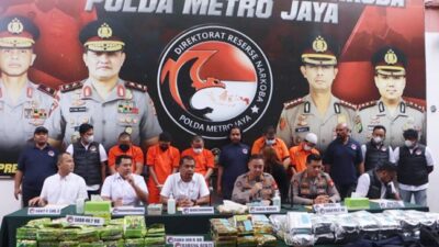 Konferensi pers pengungkapan sindikat sabu 109 Kg Sumatera-Jakarta oleh Subdit 3 Ditresnarkoba Polda Metro Jaya pada Rabu, 13 Februari 2023. Foto metro.polri.go.id.