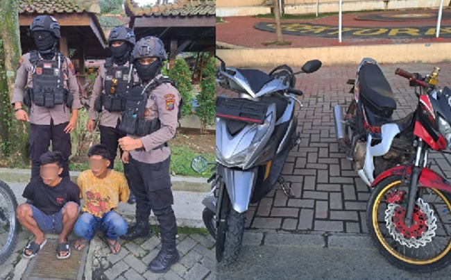 Tim PRC Samapta Polda Sumut bekuk tersangka curanmor dan menyita dua unit sepeda motor. Foto Instagram Polda Sumut.