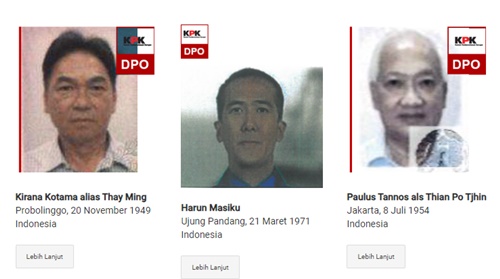 Daftar pencarian orang (DPO) KPK. Foto tangkap layar kpk.go.id.