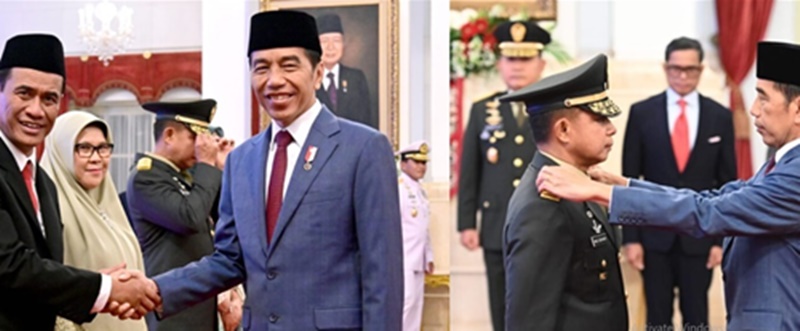 Presiden Jokowi melantik Amran Sulaiman sebagai Menteri Pertanian dan Letjen Agus Subiyanto sebagai KSAD. Foto kolase sumber BPMI Setpres/Muchlis Jr/Kres.