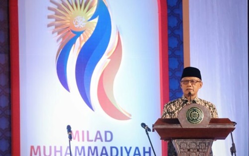Pidato Ketua Umum PP Muhammadiyah Prof. Haedar Nashir dalam Milad 111 Muhmmadiyah. Foto Dok. Muhammadiyah.