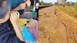 Bayi lima bulan di Kabupaten Ketapang, Kalimantan Barat, meninggal dunia dalam perjalanan menuju rumah sakit akibat jalan rusak. Foto Kolase Istimewa.