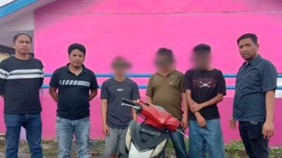 Satreskrim Polsekta Berastagi menangkap dua tersangka curanmor dan seorang penadah. Foto Istimewa.