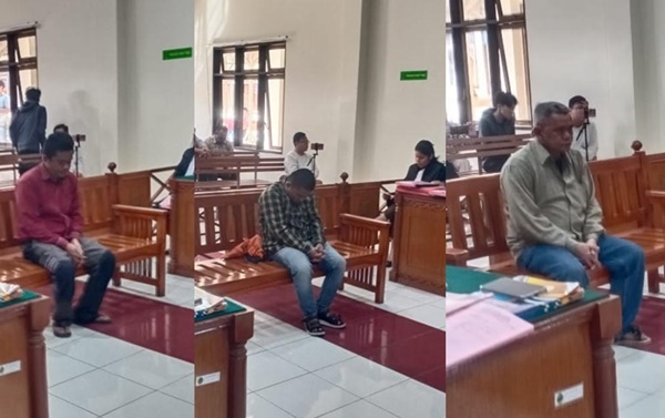 Tiga terdakwa pembunuh wartawan Rico Sempurna Pasaribu beserta keluarganya di Karo, dituntut hukuman mati. Foto kolase Rienews.com.