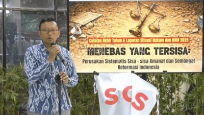 Ketua Umum Yayasan LBH Indonesia, Muhamad Isnur dalam peluncuran Catatan Akhir Tahun (Catahu) 2025 YLBHI. Foto ylbhi.or.id.