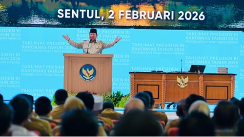 Presiden Prabowo Subianto secara resmi membuka Rapat Koordinasi Nasional Pemerintah Pusat dan Pemerintah Daerah Tahun 2026 di Sentul International Convention Center, Kabupaten Bogor, Provinsi Jawa Barat, pada Senin, 2 Februari 2026. Foto Laily Rachev/BPMI Setpres.