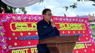 Direktur PT Tembakau Deli Medica Tahi Sahata Manurung saat meresmikan Pelayanan BPJS Kesehatan di RSU Tanjung Selamat di Kecamatan Padang Tualang, Kabupaten Langkat, Sumatera Utara, pada Selasa, 12 Mei 2026.