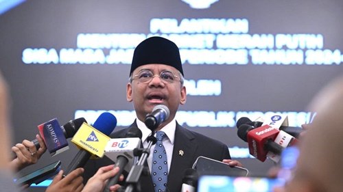 Usai dilantik sebagai Menteri Keuangan Suahasil Nazara memberikan keterangan pers di Istana Negara, Jakarta, pada Senin, 14 September 2026. Foto Kris/BPMI Setpres.